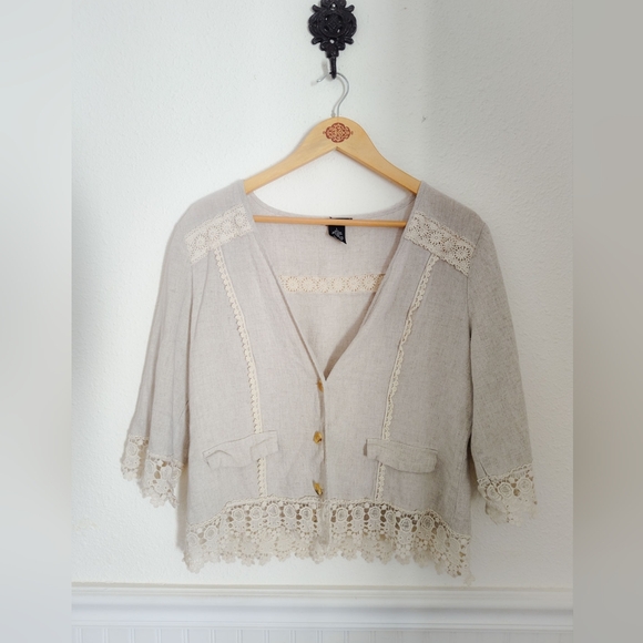 Laure Michelle Tops - Lauren Michelle Linen Blend Top/ Jacket Coastal Cowgirl Beach Spring Large